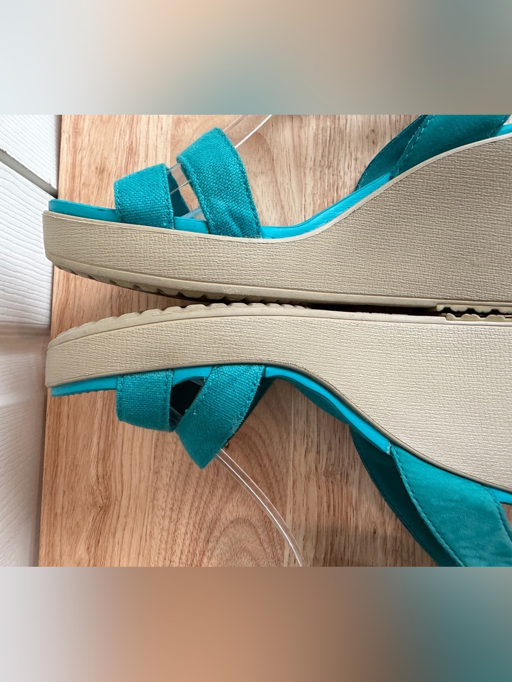Crocs Leigh II Adjustable Ankle Strap Wedge Heeled Sandals Turquoise Size 8 - Picture 11 of 12
